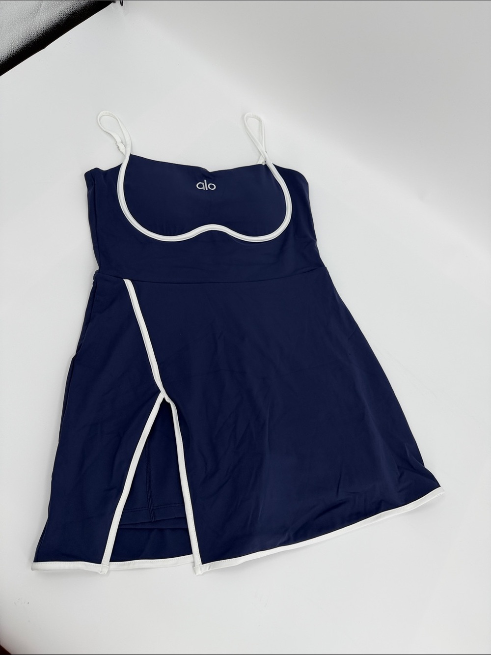 ALO Yoga Navy Blue Slip Dress with White Contrast Trim